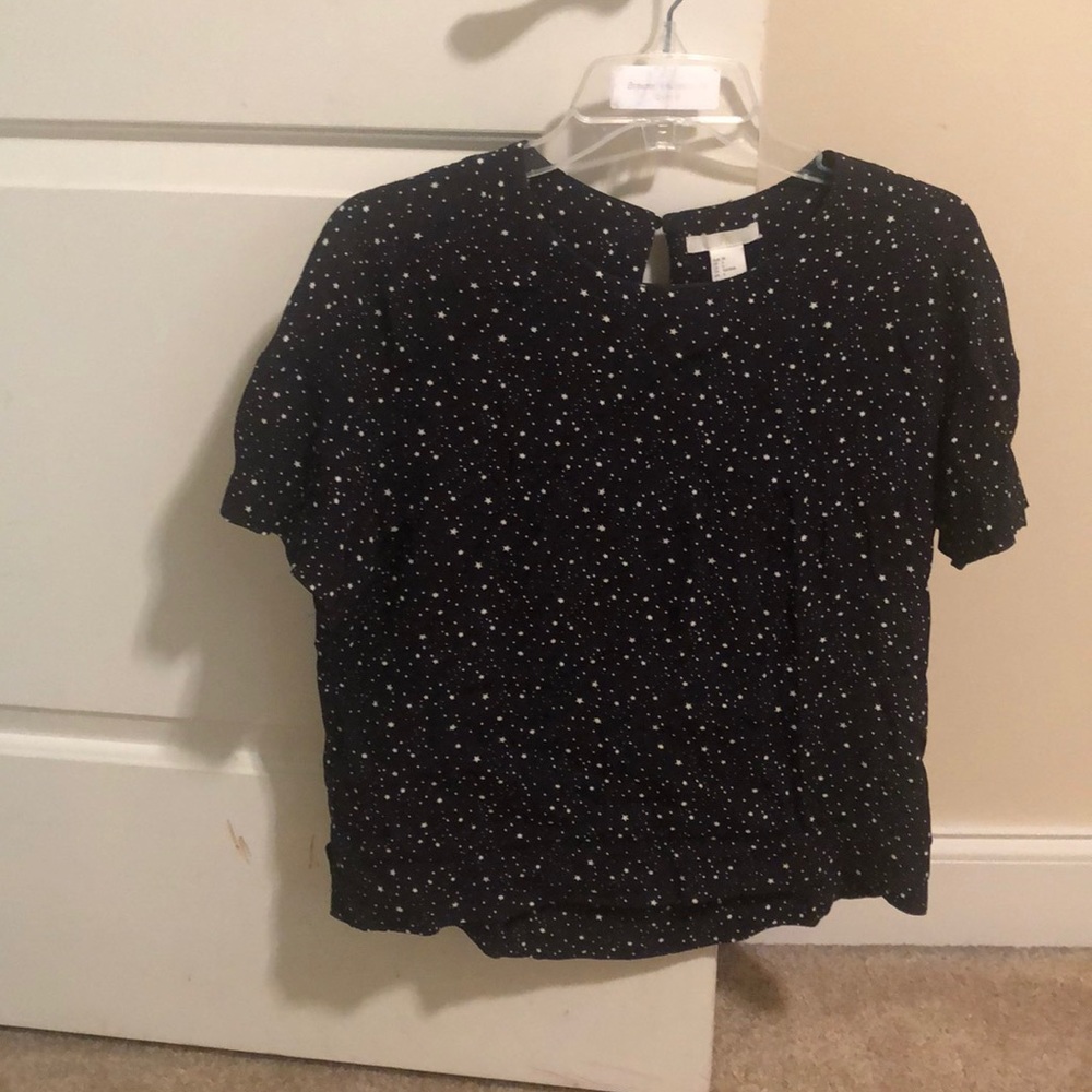 Black Star Print Woven Top
